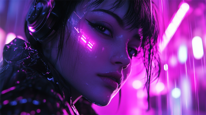 Woman looking at me in cyberpunk style