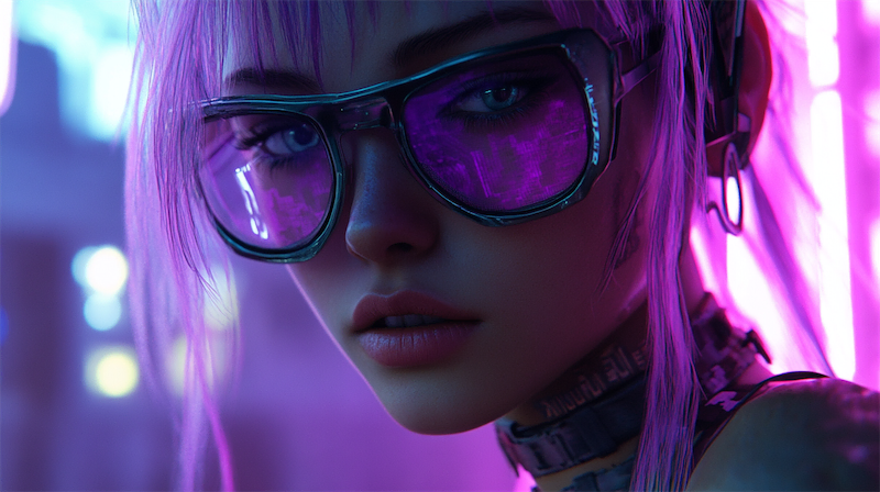 Woman looking at me in cyberpunk style